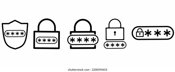 password protection icon set isolated on white background