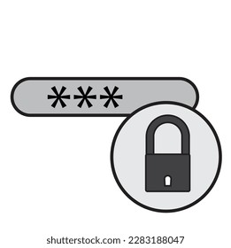 A Password Protection illustration  with encrypted words and a padlock symbol. Colored Vector , Cybersecurity  Icon 