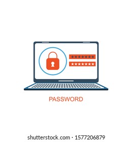 Password Protection. Laptop With Password Security Field On Screen