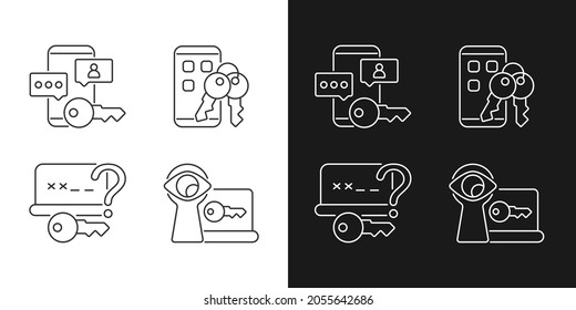 Password protection linear icons set for dark and light mode. Social media safety. Online privacy management. Customizable thin line symbols. Isolated vector outline illustrations. Editable stroke