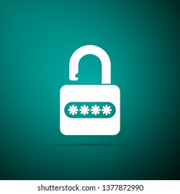 Password protection and safety access icon isolated on green background. Security, safety, protection, privacy concept. Flat design. Vector Illustration