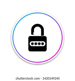 Password protection and safety access icon isolated on white background. Security, safety, protection, privacy concept. Circle white button. Vector Illustration