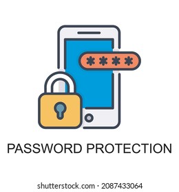 Vector de protección de contraseña Icono de diseño de esquema relleno. Símbolo de aplicación web y móvil sobre archivo EPS 10 de fondo blanco
