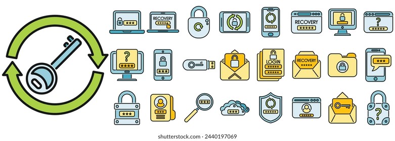 Password recovery icon outline vector. Computer lock. Mail password thin line color flat isolated
