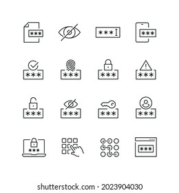 Password related icons: thin vector icon set, black and white kit