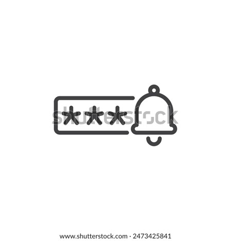 Password Reminder line icon. linear style sign for mobile concept and web design. Notification bell with a password key outline vector icon. Symbol, logo illustration. Vector graphics
