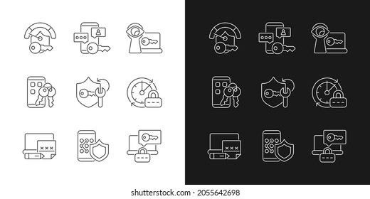 Password Requirements Linear Icons Set For Dark And Light Mode. Internet Safety. Password Management. Customizable Thin Line Symbols. Isolated Vector Outline Illustrations. Editable Stroke