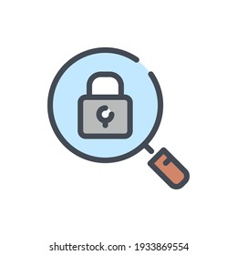 Password research color line icon. Magnifying glass with lock vector outline colorful sign.