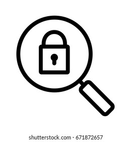 Password search linear icon. Thick line illustration. Magnifying glass with closed lock. Security contour symbol. Vector isolated outline drawing