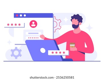 Password secure access, Data protection, Cyber security, Internet security, information privacy, Account protection flat vector illustration for landing page, app, web banner, infographic, poster