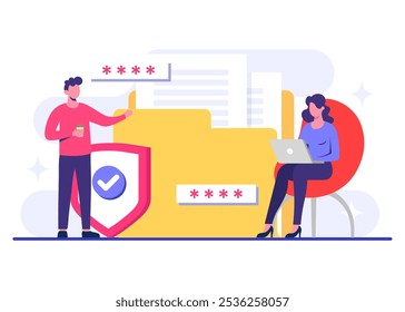 Password secure access, Data protection, Cyber security, Internet security, information privacy, Account protection flat vector illustration for landing page, app, web banner, infographic, poster