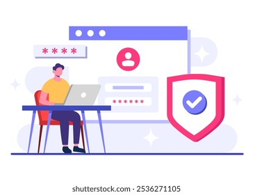 Password secure access, Data protection, Cyber security, Internet security, information privacy, Account protection flat vector illustration for landing page, app, web banner, infographic, poster