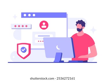 Password secure access, Data protection, Cyber security, Internet security, information privacy, Account protection flat vector illustration for landing page, app, web banner, infographic, poster
