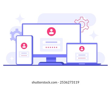 Acesso seguro por senha, Proteção de dados, Segurança cibernética, Segurança da Internet, Privacidade das informações, Proteção de conta ilustração de vetor plana para página inicial, aplicativo, banner da Web, infográfico, cartaz