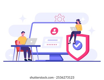 Password secure access, Data protection, Cyber security, Internet security, information privacy, Account protection flat vector illustration for landing page, app, web banner, infographic, poster