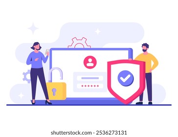 Password secure access, Data protection, Cyber security, Internet security, information privacy, Account protection flat vector illustration for landing page, app, web banner, infographic, poster