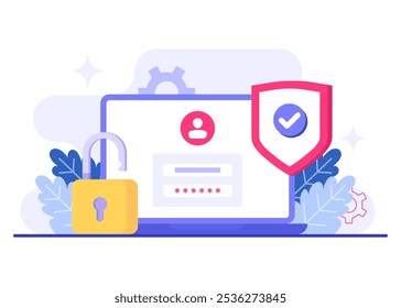 Password secure access, Data protection, Cyber security, Internet security, information privacy, Account protection flat vector illustration for landing page, app, web banner, infographic, poster