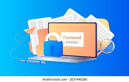 Password secure login access notice or authentication verification code note message bubble icon. Lock on screen. Protection of documents, files. Digital communication. Web Landing page, banner.