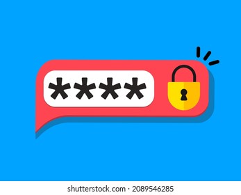 Password secure login access notice vector or authentication verification code note message bubble speech icon flat cartoon illustration isolated
