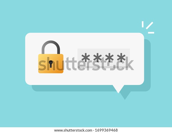 Password secure login access notice vector or\
authentication verification code note message bubble speech icon\
flat cartoon illustration\
isolated