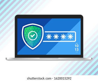 Password Secured Safe Shield Laptop Illustration Vector