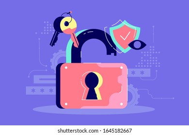 Icono de seguridad de contraseña de clave, protección y bloqueo abierto. Concepto de símbolo en línea, internet y seguridad en la red. Ilustración vectorial.