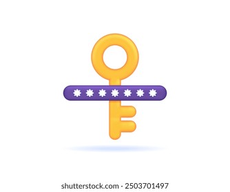 password and security key concept. illustration of a golden key with password symbol. symbol or icon. minimalist 3d style design. graphic element