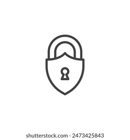 Password Security line icon. linear style sign for mobile concept and web design. Padlock with a keyhole and a shield outline vector icon. Symbol, logo illustration. Vector graphics