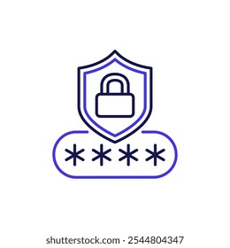 Icono de línea de seguridad de Contraseña con escudo y bloqueo