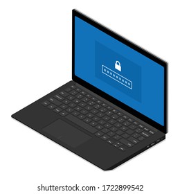 Password Security Login Technology Business Concept. Laptop. Isometric view. Vector
