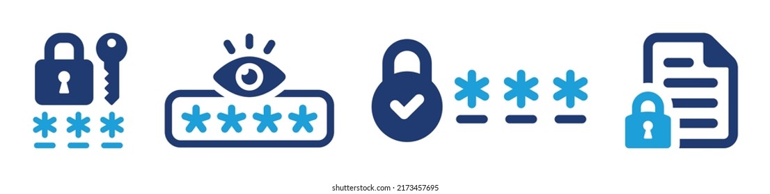 Conjunto de ilustraciones de iconos del vector de seguridad de contraseña. Código de bloqueo y de anclaje para seguridad y protección. Símbolo de archivo seguro.