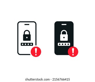 Password security warning on phone. Vector illustration