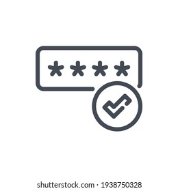 Password stars and check mark line icon. Correct password and Login with tick vector outline sign.
