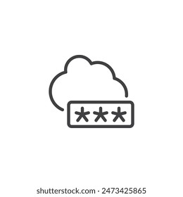 Password Storage line icon. linear style sign for mobile concept and web design. Cloud with a password code outline vector icon. Symbol, logo illustration. Vector graphics