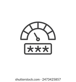 Password Strength line icon. linear style sign for mobile concept and web design. Gauge meter indicating password strength outline vector icon. Symbol, logo illustration. Vector graphics