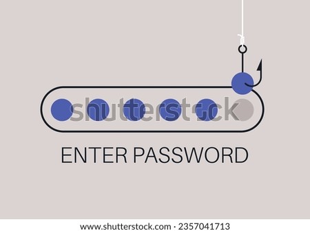 A password symbol on a hook, serving as a metaphor for a personal information stealing scam or hacking attempt
