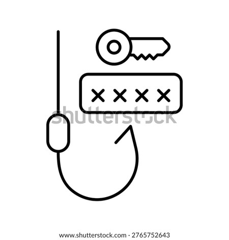 Password theft icon. Business and cybersecurity line symbol. Black and white.