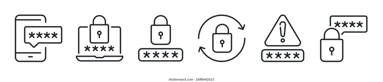 Password thin line icon set. Web minimal icons