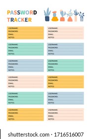 Password tracker, comfortable planner for organiser. 