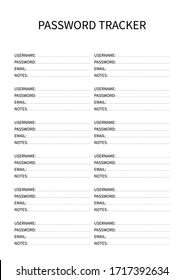 Password tracker, comfortable planner for organiser. 
