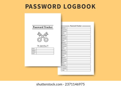 Password tracker diary interior vector. Modern password notebook and website information tracker journal. Website username and password notebook interior. Simple website info logbook design.