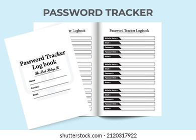 Password tracker interior. Password tracker and website information notebook interior. Website security checker log book. Password tracker journal template interior.