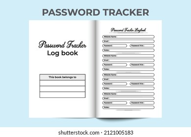 Password tracker journal interior. Password tracker and website information journal template. Log book interior template. Password tracker notebook interior. Website information tracker.