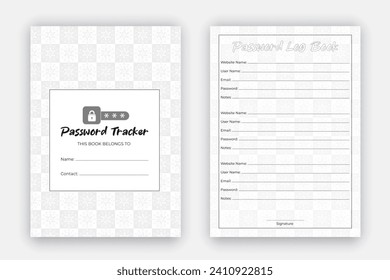 Password tracker log book design template, reminder book, journal interior design with black and white paper pattern style, KDP interior design template to store your personal information