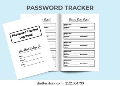 Password tracker log book interior. Website information and password notebook interior. Website password tracker journal interior. Logbook interior. Password tracker journal.