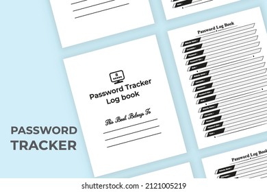 Password tracker log book template. Website information tracker notebook template. Journal interior. Website password tracker journal interior.