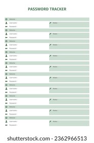 Registro de seguimiento de contraseñas. Diario del libro de contraseñas. Plantilla de seguimiento de contraseñas. Tamaño A4 Fácilmente Editable. Registro de registro de seguimiento de contraseñas KDP Interior.