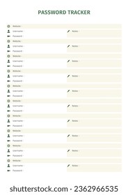 Registro de seguimiento de contraseñas. Diario del libro de contraseñas. Plantilla de seguimiento de contraseñas. Tamaño A4 Fácilmente Editable. Registro de registro de seguimiento de contraseñas KDP Interior.