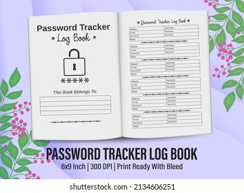 Password Tracker Logbook for KDP interior. Password Tracker Logbook template design for KDP Interior.