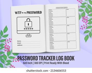 Password Tracker Logbook for KDP interior. Password Tracker Logbook template design for KDP Interior.